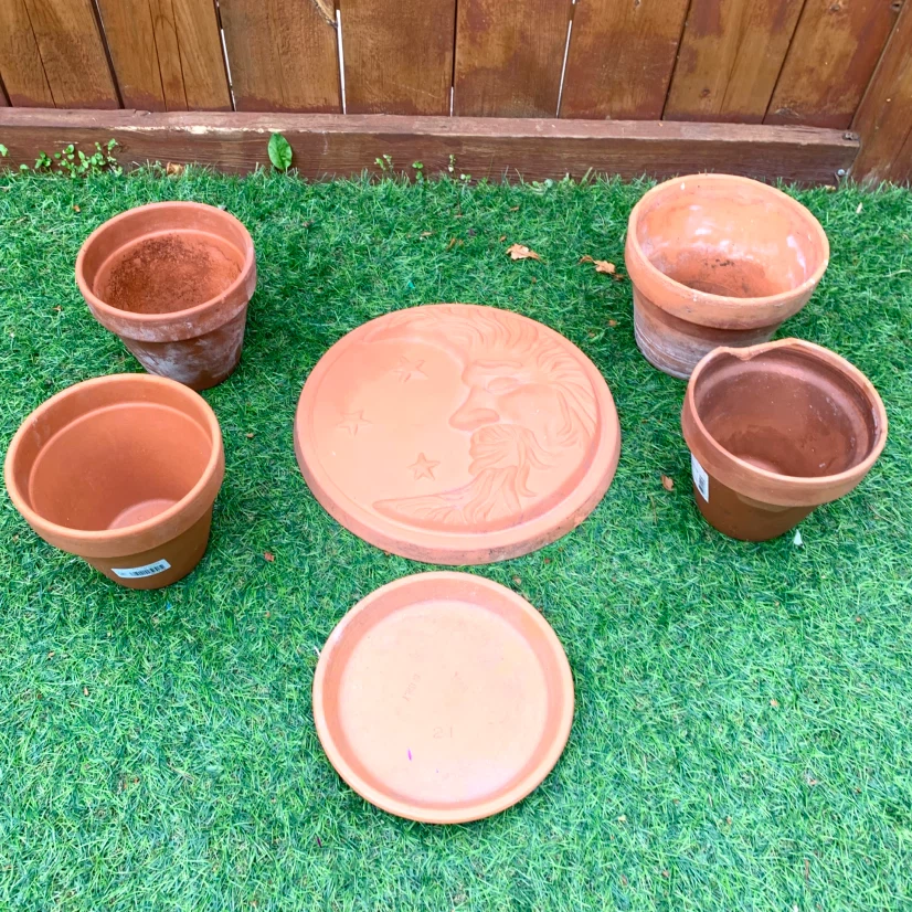 Terracotta Plant Pots Clay Flower Planters 4 Pots Garden Plaque - photo 2