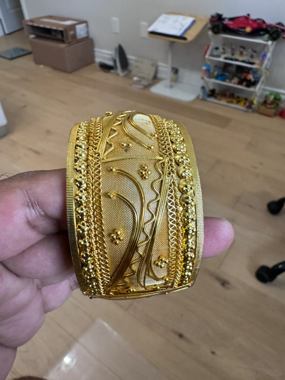 Gold Tone Textured Wide Cuff Bracelet
