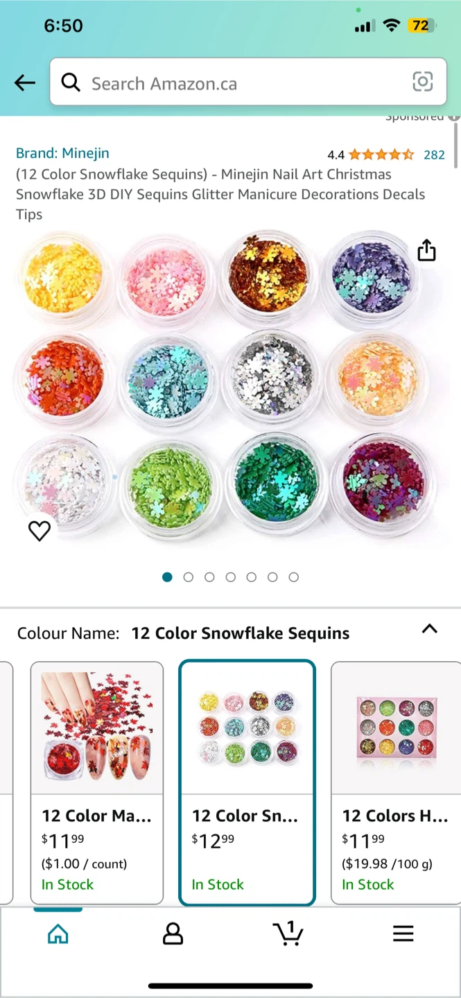Minejin 12 Color Snowflake Nail Art Sequins