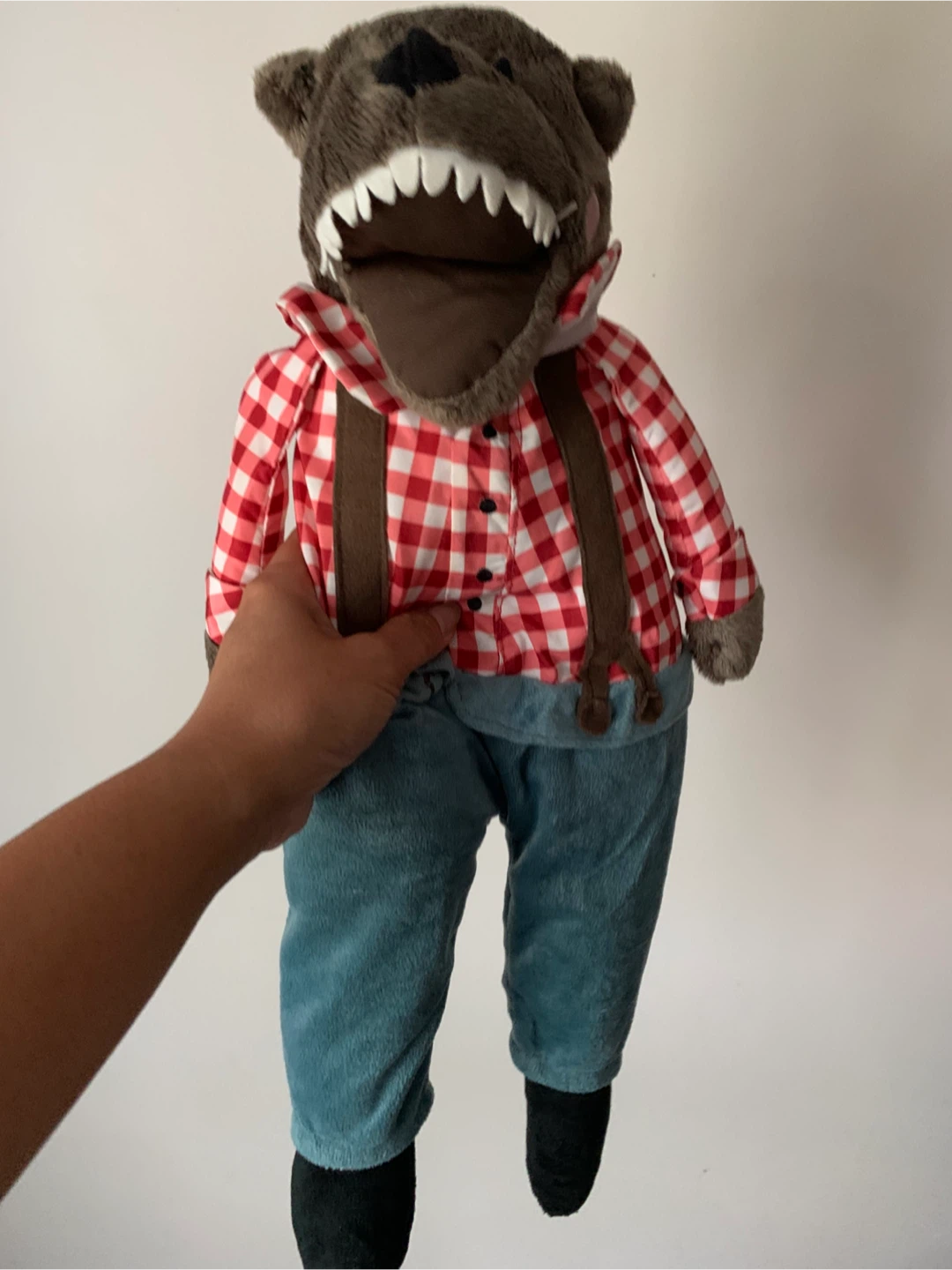 Plush Wolf in Lumberjack Outfit