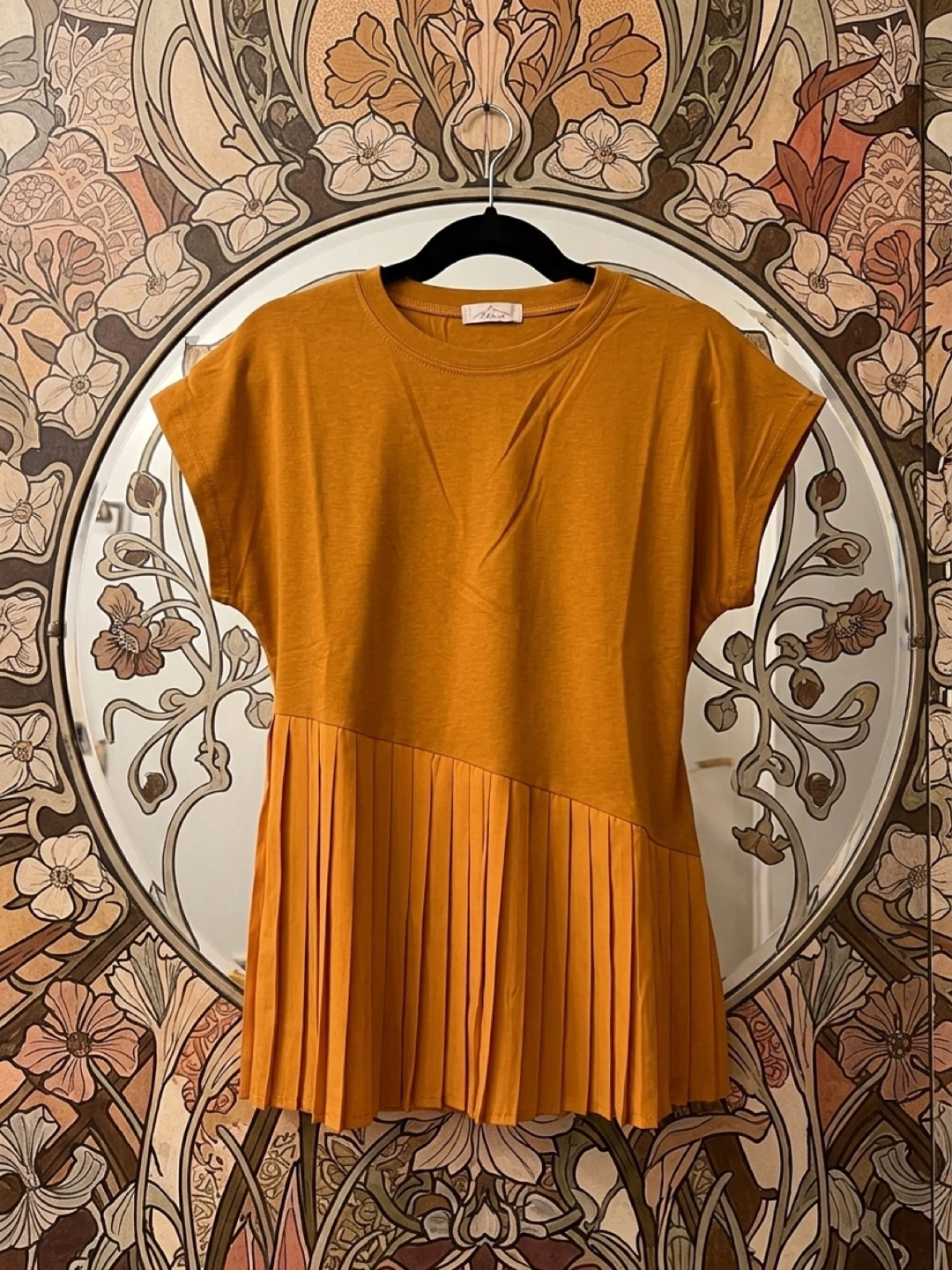 Mustard Yellow Pleated Hem T-Shirt