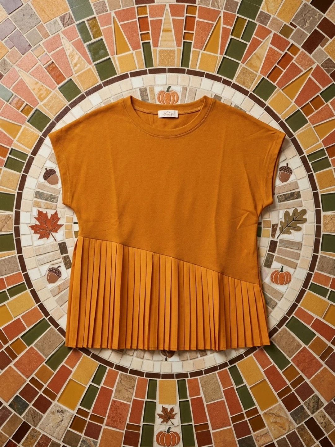 Mustard Yellow Pleated Hem T-Shirt - photo 2