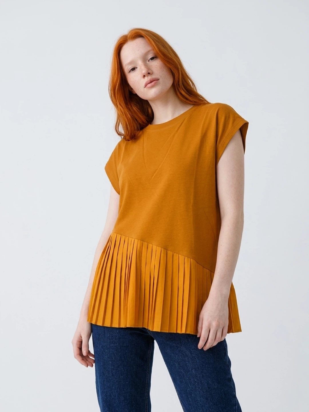 Mustard Yellow Pleated Hem T-Shirt - photo 3