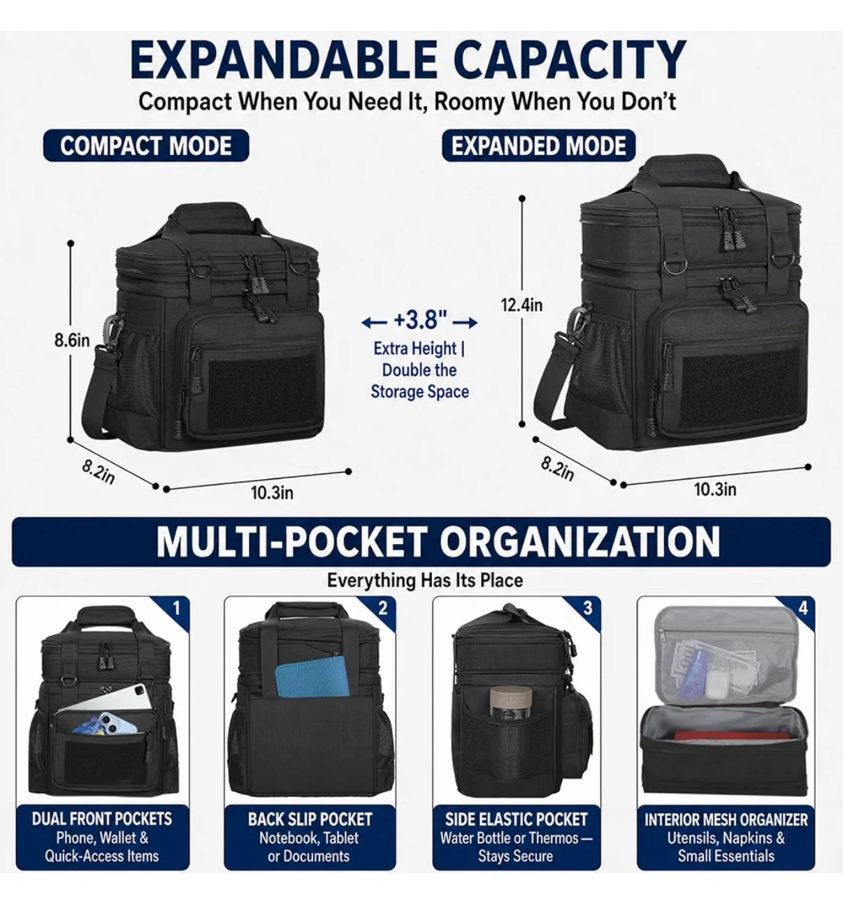 Brand New Expandable Insulated Lunch Bag / Cooler Bag – Black - photo 2