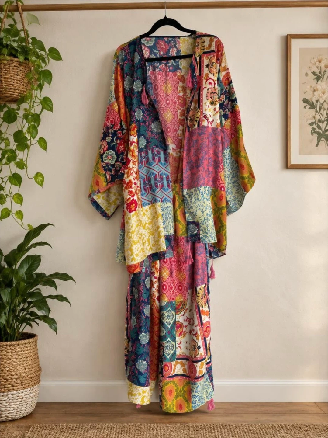 Patchwork Print Kimono and Pant Set