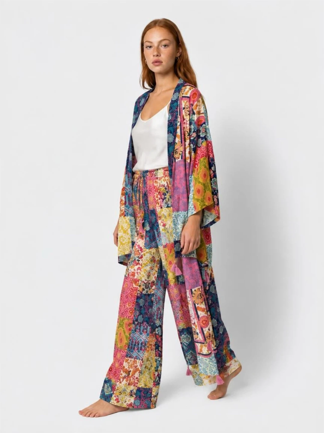 Patchwork Print Kimono and Pant Set - photo 2