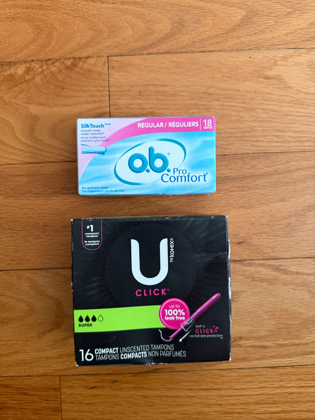 o.b. Regular and U by Kotex Super Tampons