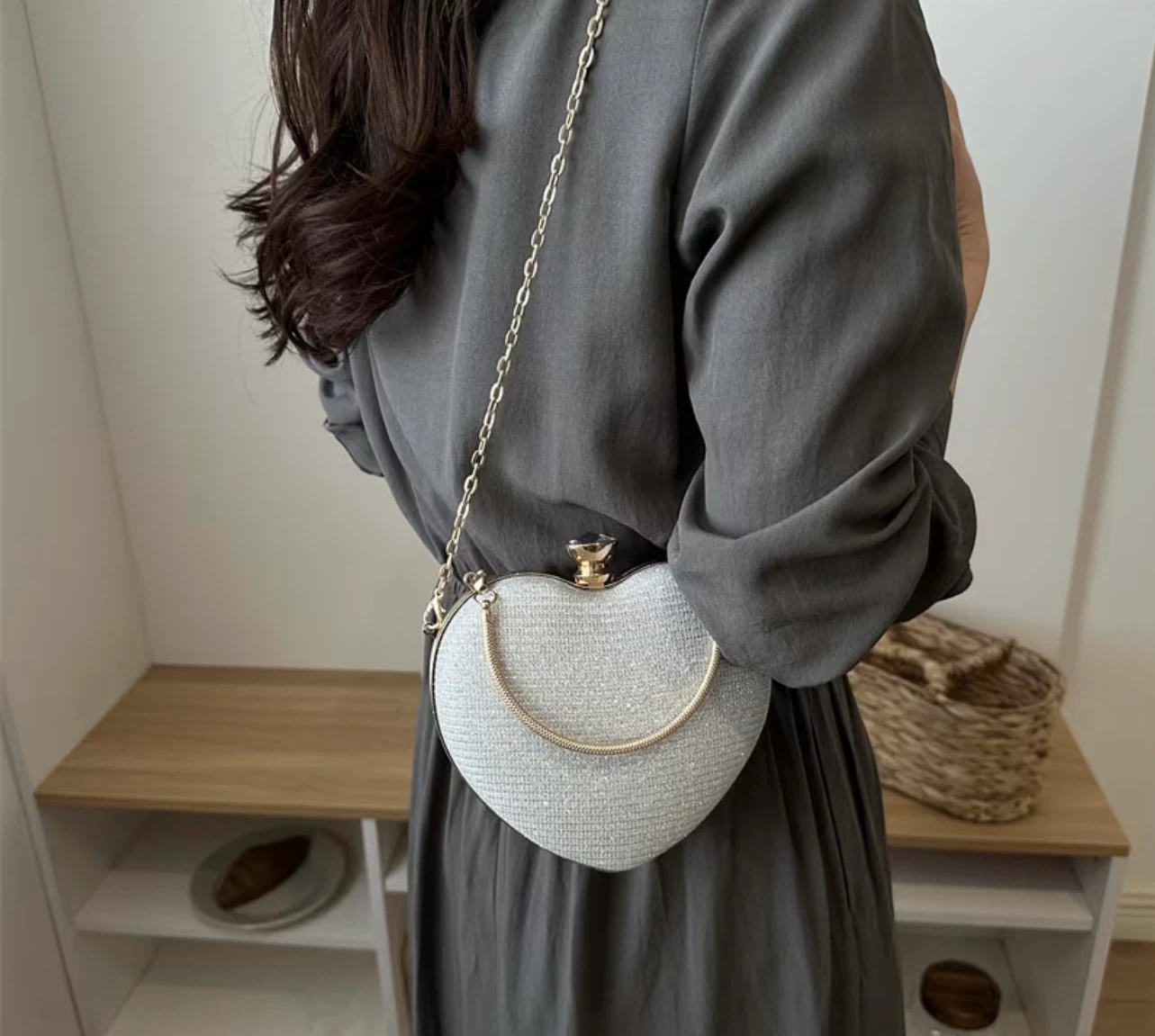 Silver Glitter Heart Clutch Bag - photo 3