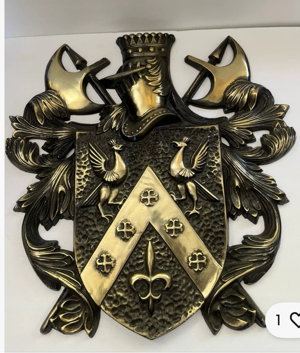 Vintage Brass Tone Heraldic Wall Plaque