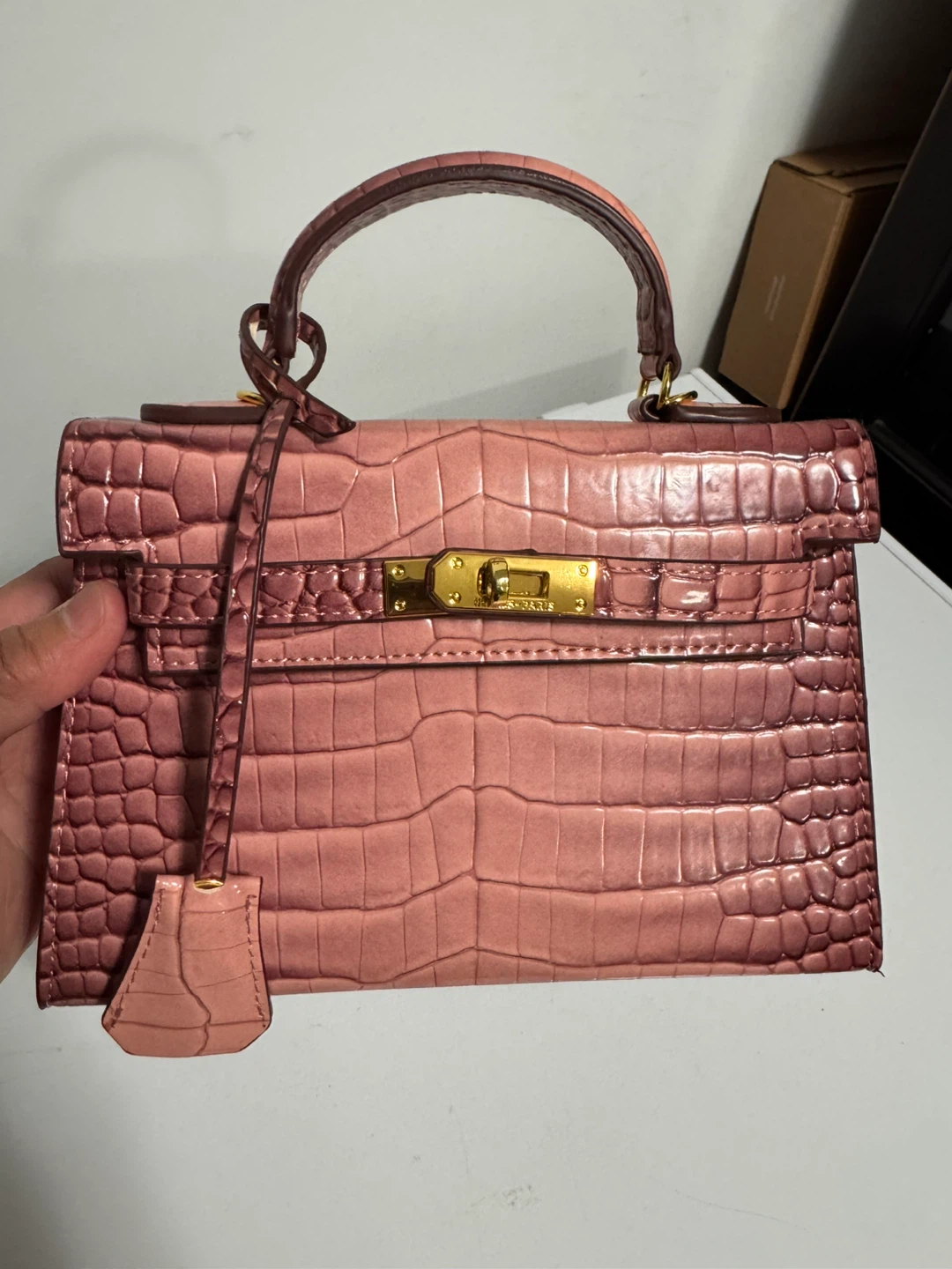 Pink Crocodile-Embossed Handbag