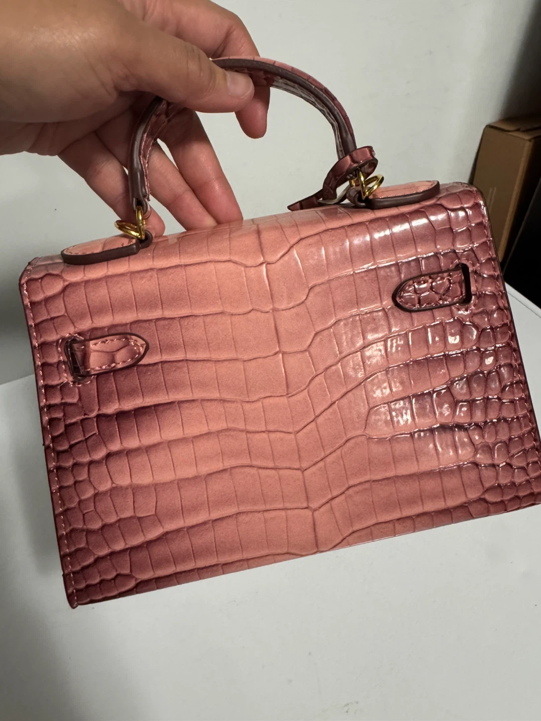 Pink Crocodile-Embossed Handbag - photo 2