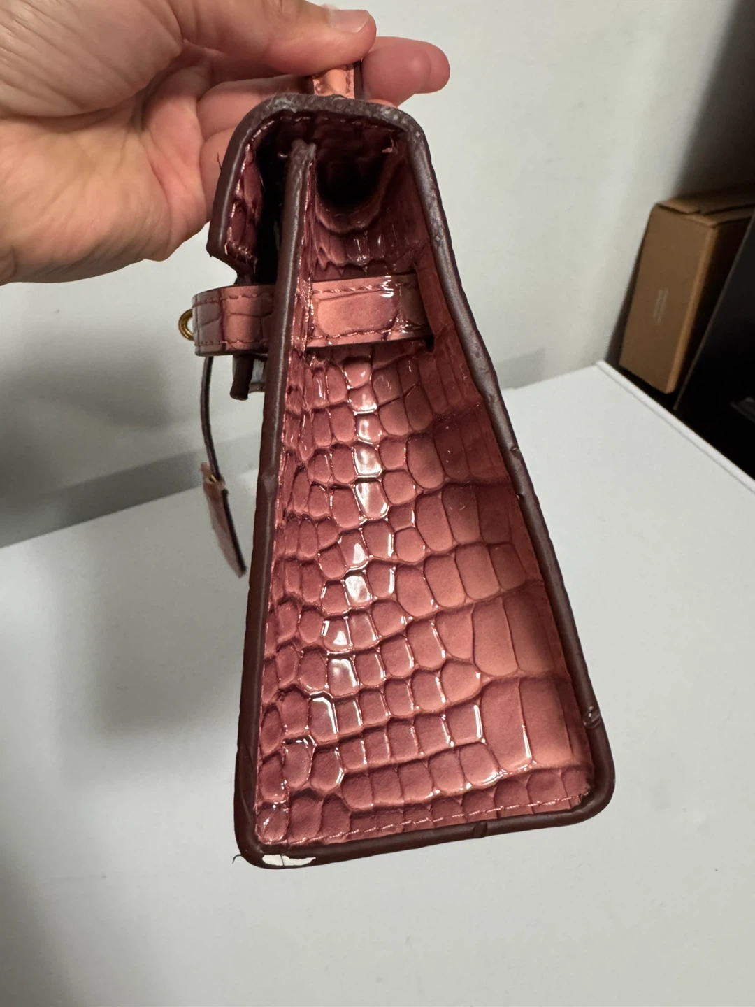 Pink Crocodile-Embossed Handbag - photo 3