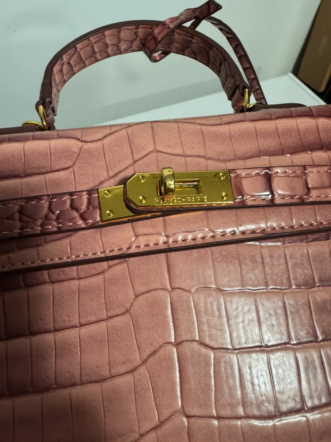 Pink Crocodile-Embossed Handbag - photo 5