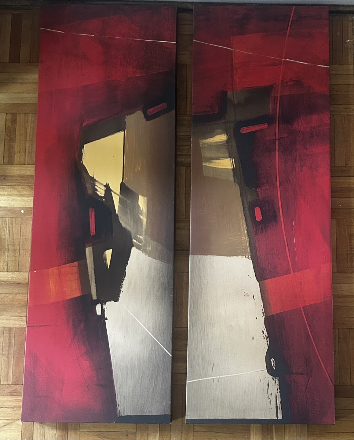 Set of two modern abstract canvas wall art pieces