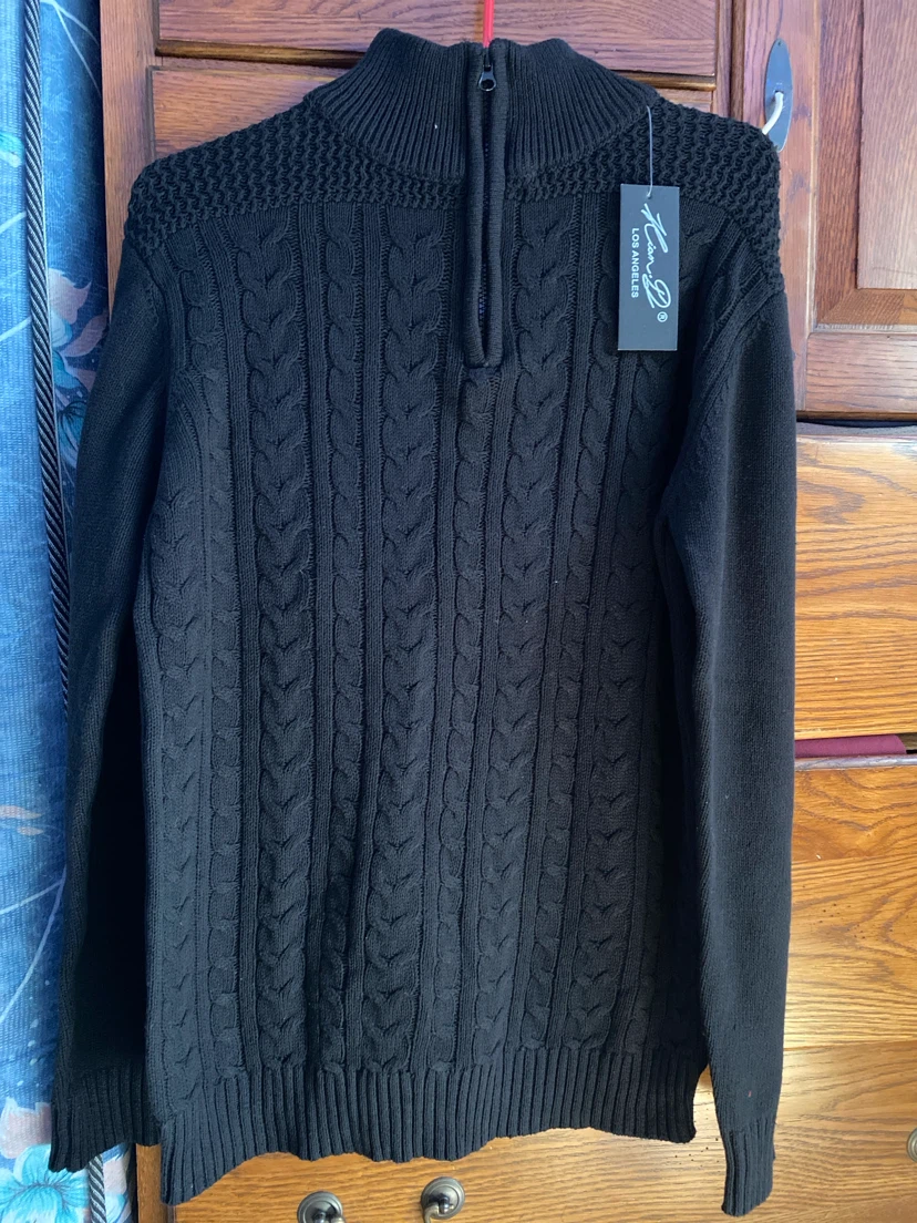 Kian D Los Angeles Black Cable Knit Quarter Zip Sweater