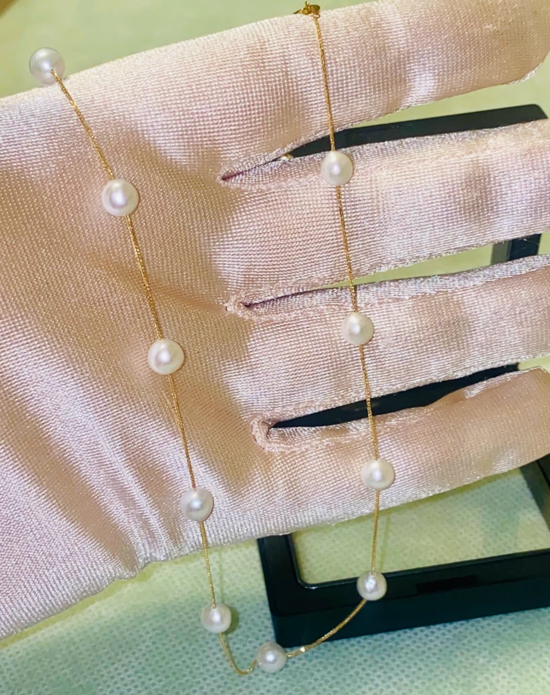 Au750 Gold Pearl Station Necklace - photo 2