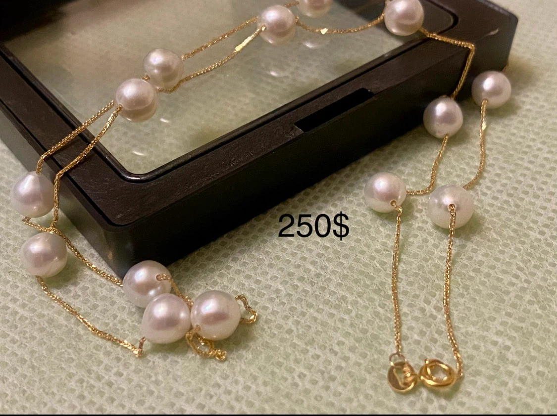 Au750 Gold Pearl Station Necklace - photo 4