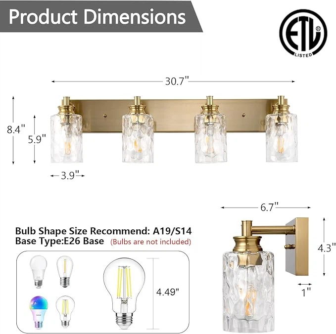 4 Light Bathroom Vanity Light Modern Brushed Gold - photo 2