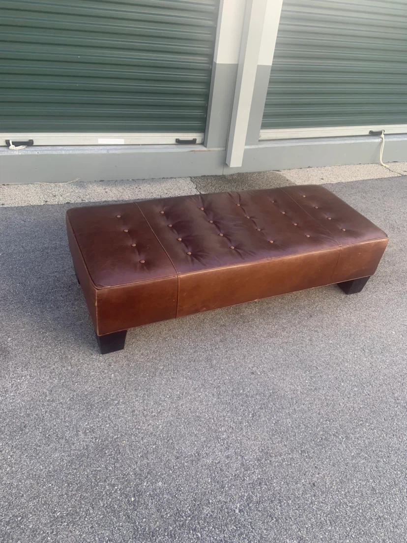Crate & Barrel Leather Tufted Ottoman