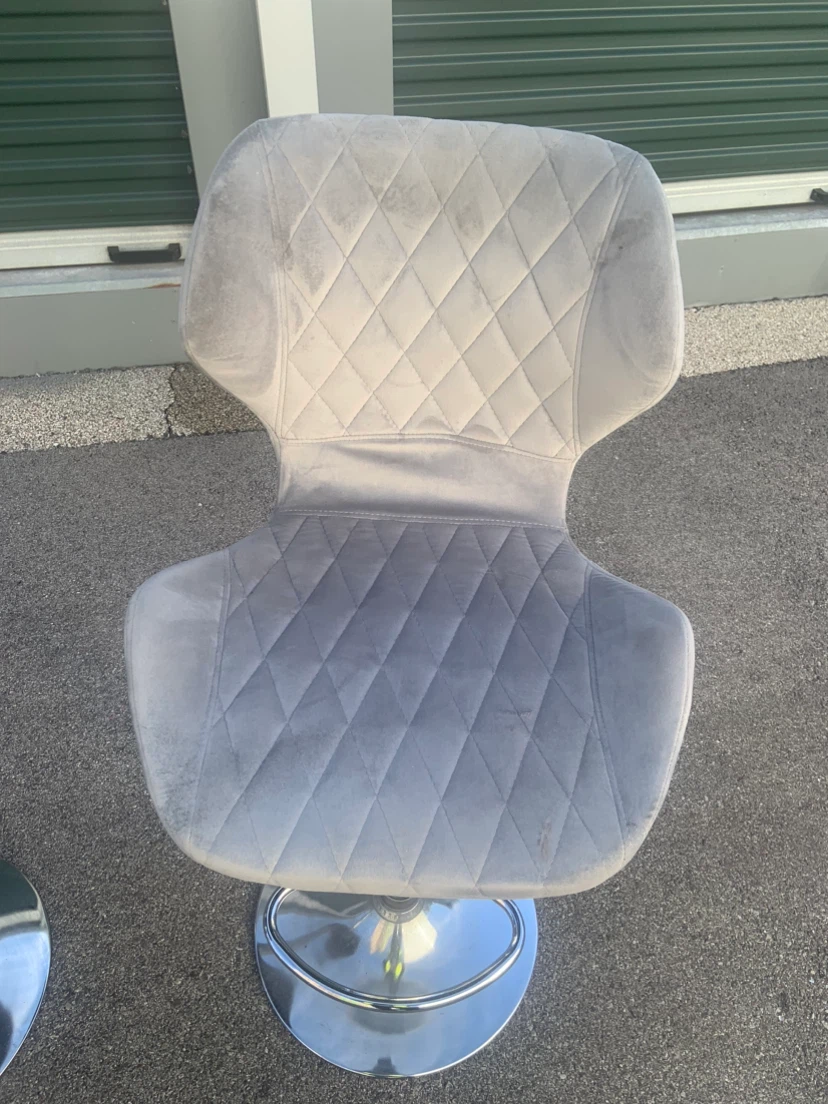 Set of Two Grey Velvet Bar Stools - photo 2