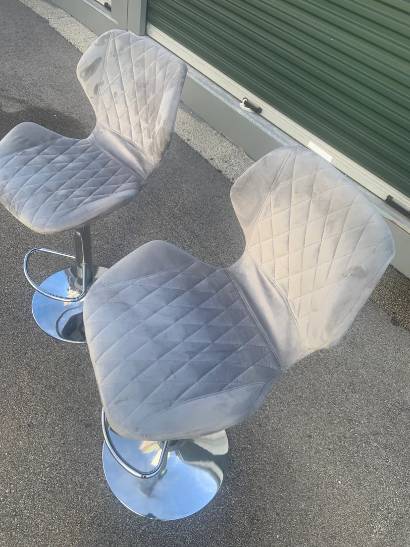 Set of Two Grey Velvet Bar Stools - photo 3