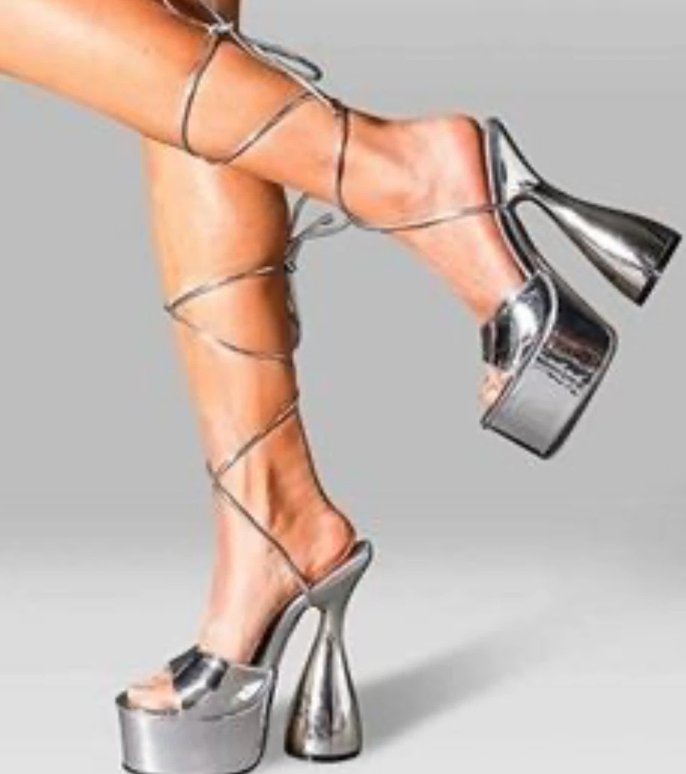 ISNOMa Silver Platform Heels with ankle strap - photo 4