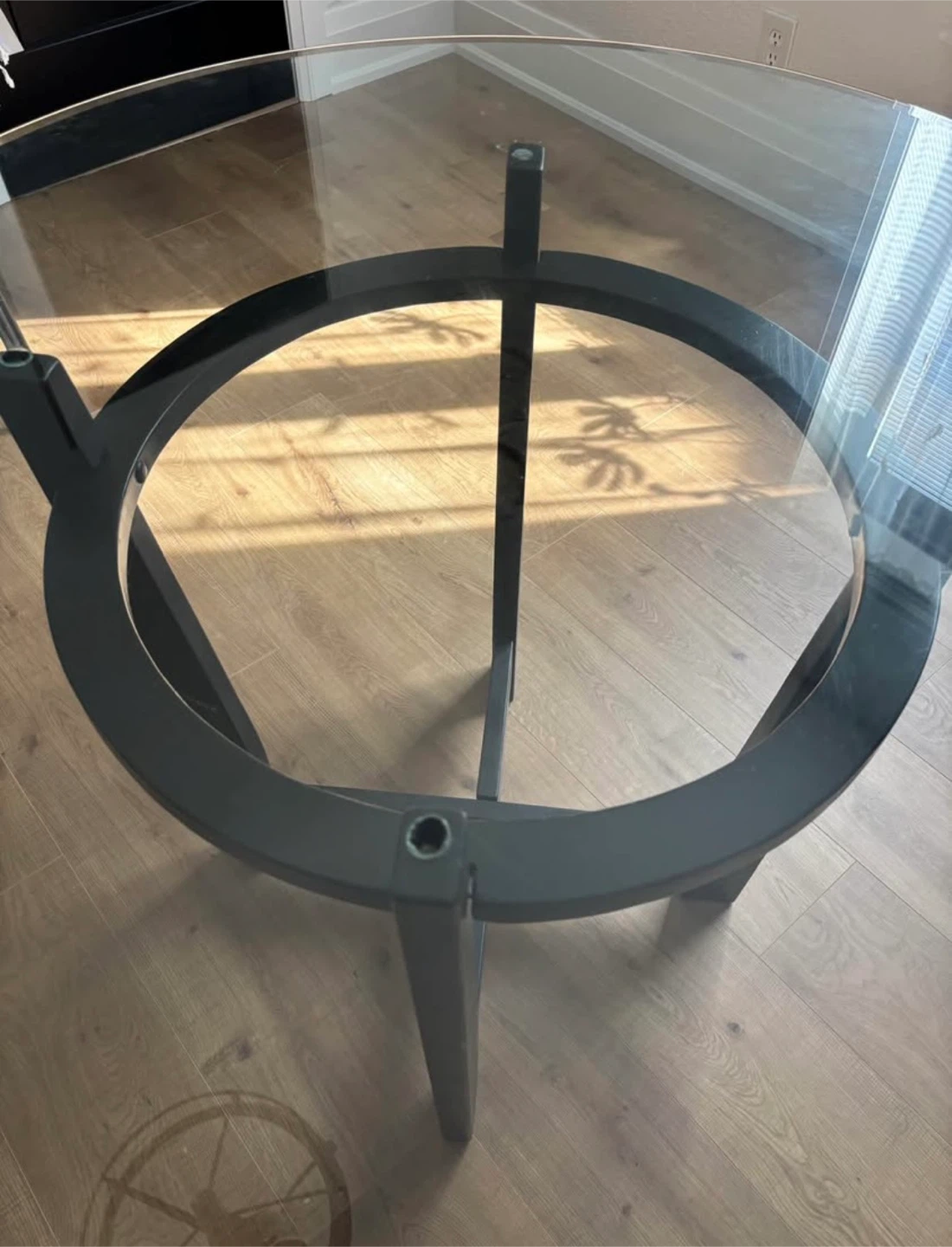 Round Glass Dining Table with Black Metal Base - photo 2