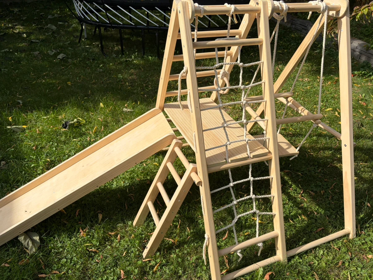Wooden Kids Indoor Playground Climber with Slide and Swing - photo 2
