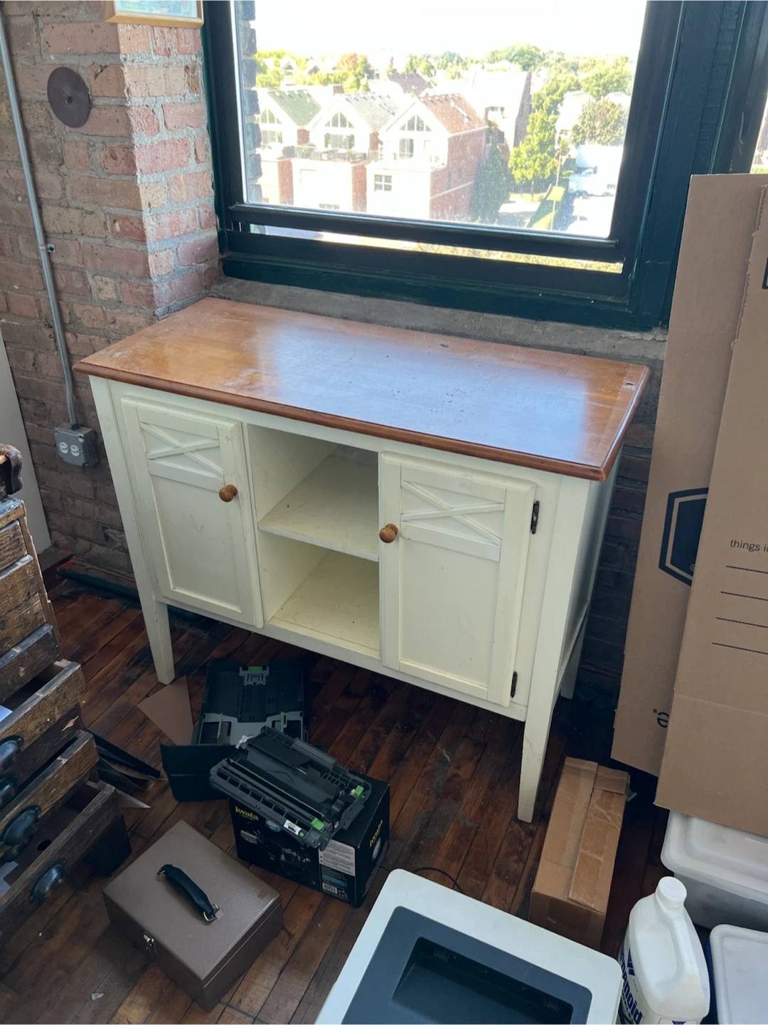 Cream and Wood Sideboard Cabinet