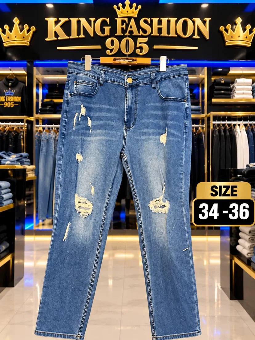 King Fashion 905 Distressed Blue Jeans