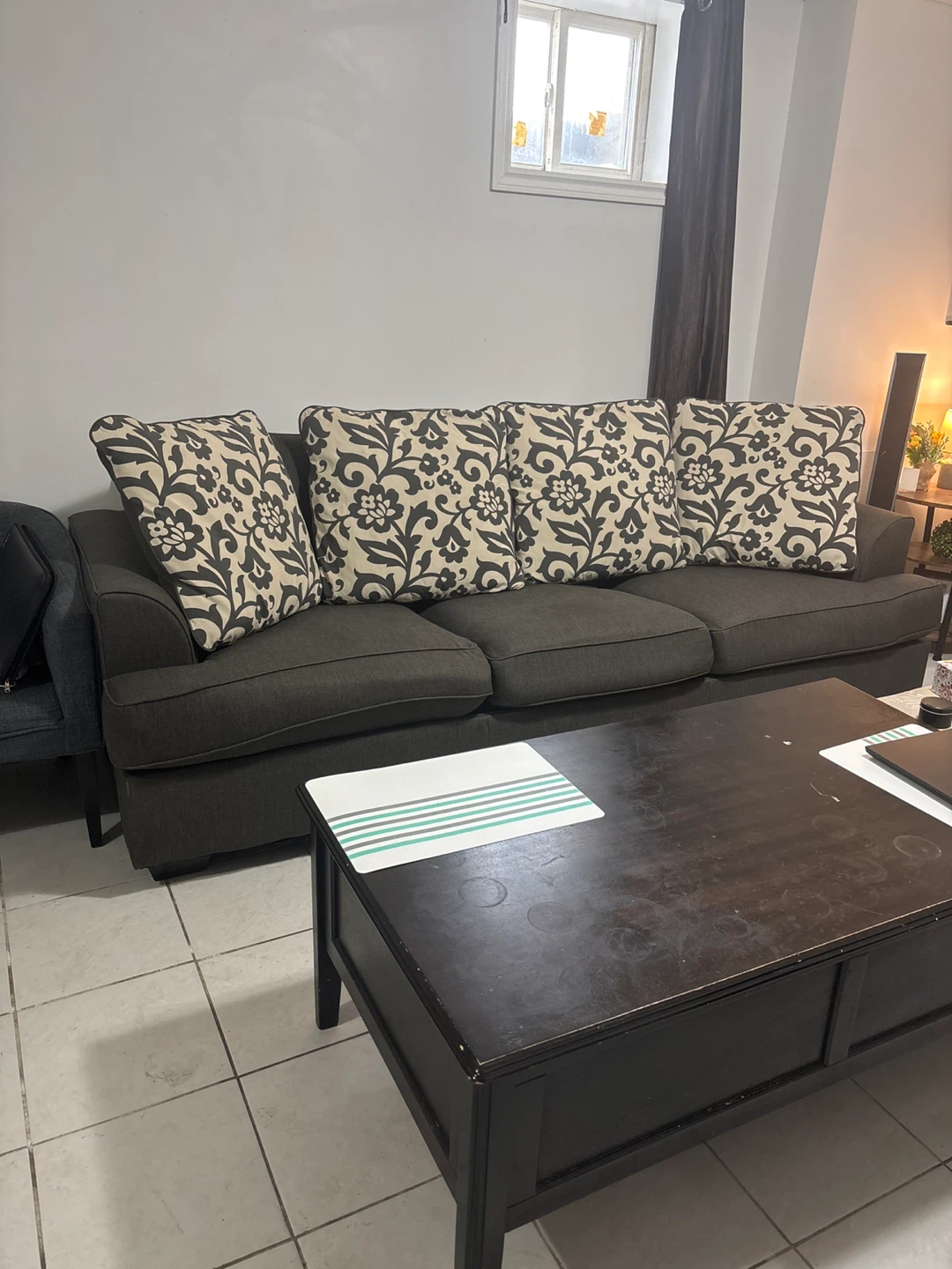 Two set of sofas, Dark Brown Wood Coffee Table