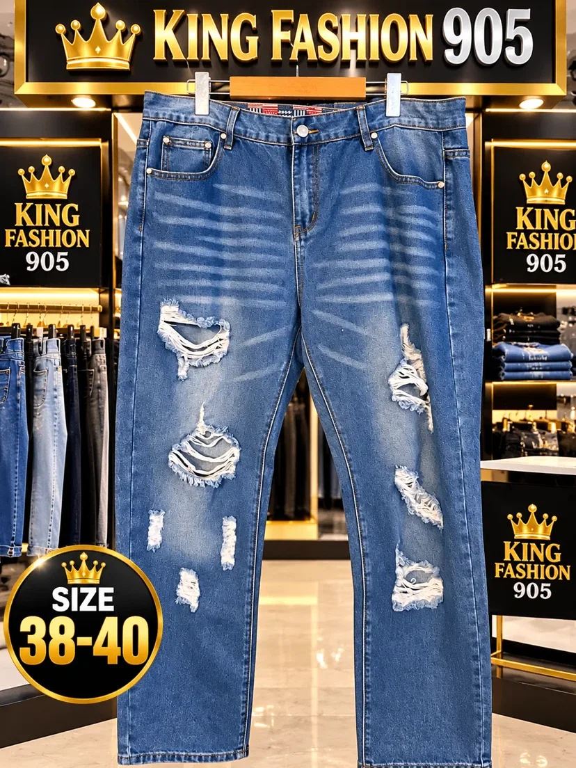 King Fashion 905 Distressed Blue Jeans