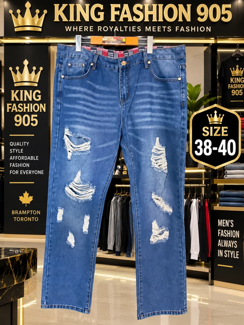 King Fashion 905 Distressed Blue Jeans