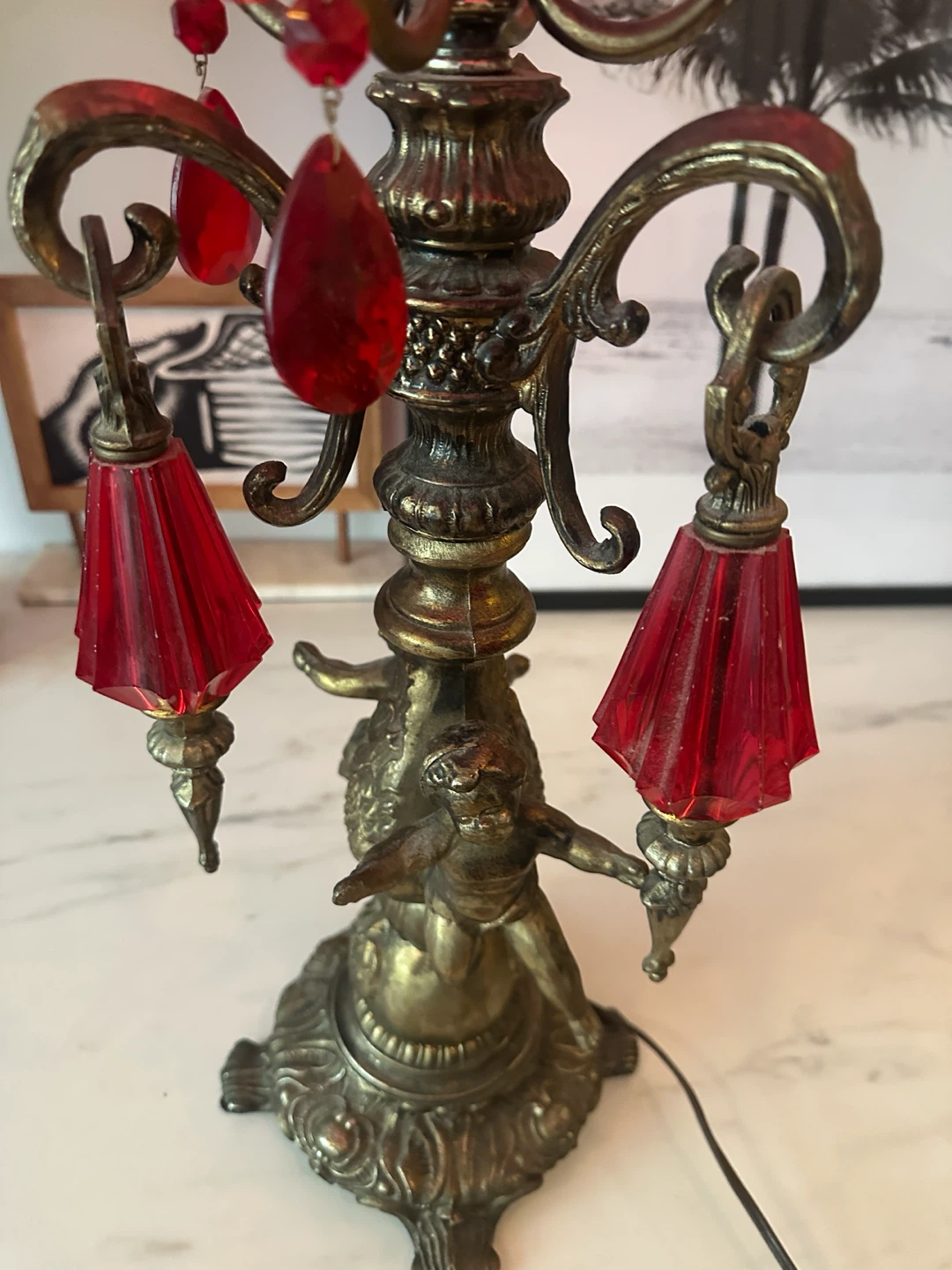 VINTAGE BRASS HOLLYWOOD REGENCY TABLE LAMP ANTIQUE LIGHT - photo 2