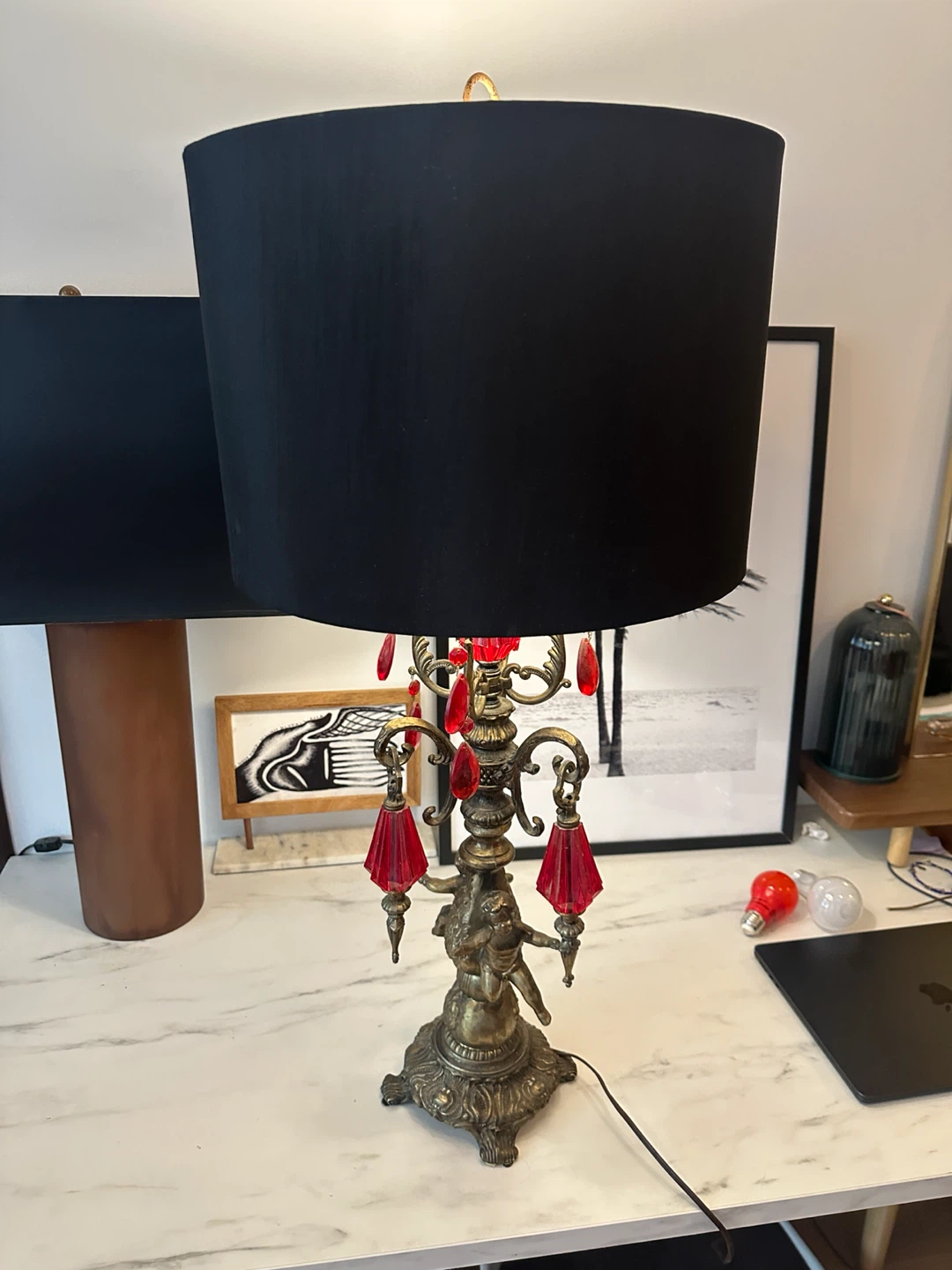 VINTAGE BRASS HOLLYWOOD REGENCY TABLE LAMP ANTIQUE LIGHT - photo 4