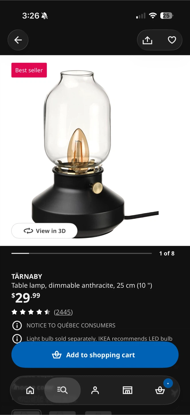 IKEA TÄRNABY Table Lamp, Dimmable Anthracite