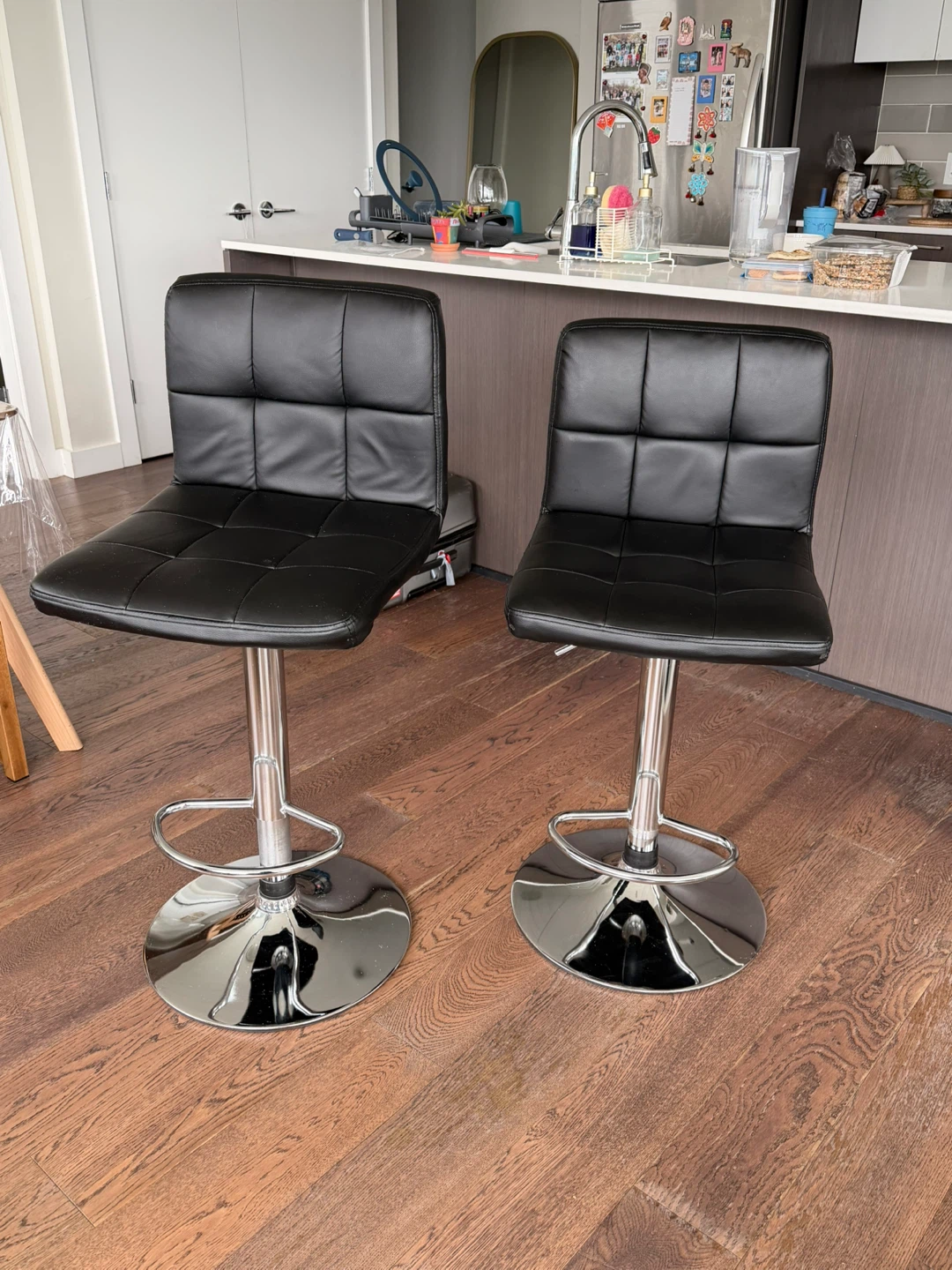 Set of Two Adjustable Black Bar Stools