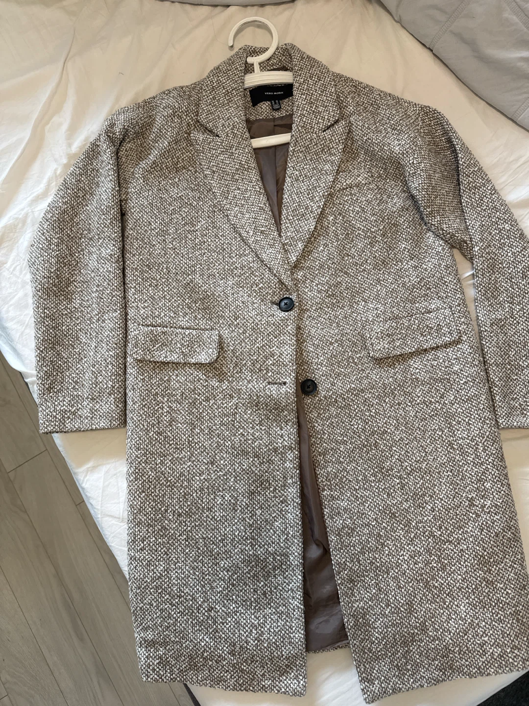Vero Moda Tan and White Tweed Coat