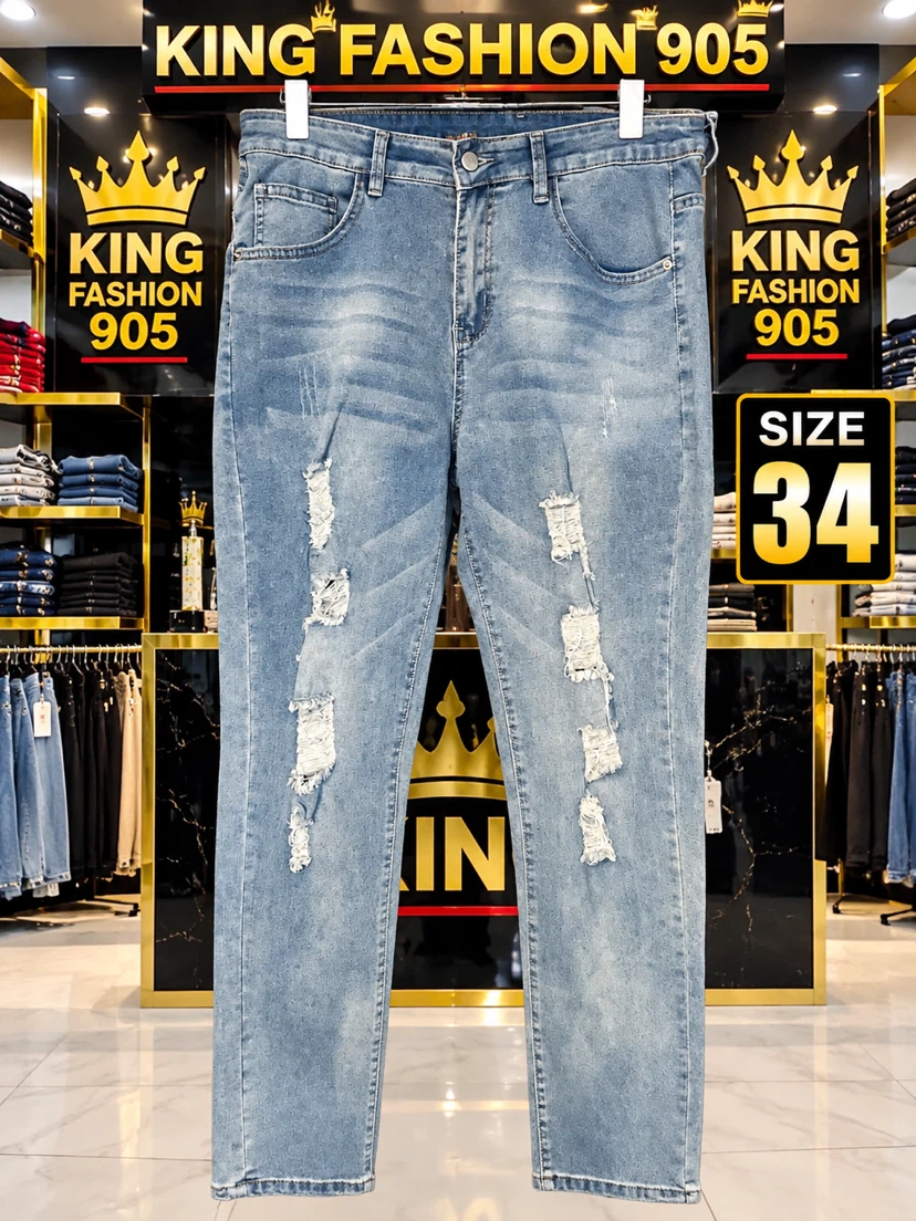 King Fashion 905 Distressed Blue Jeans