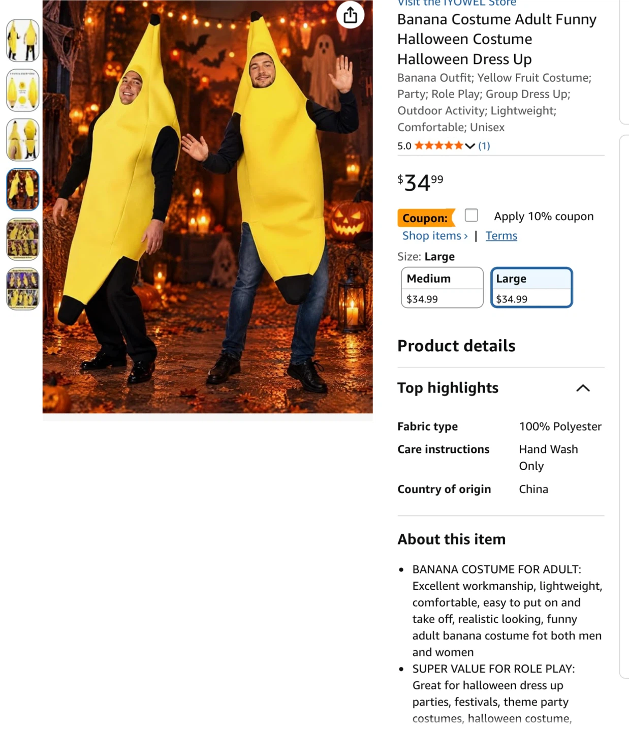 Adult Banana Costume - Large - photo 3
