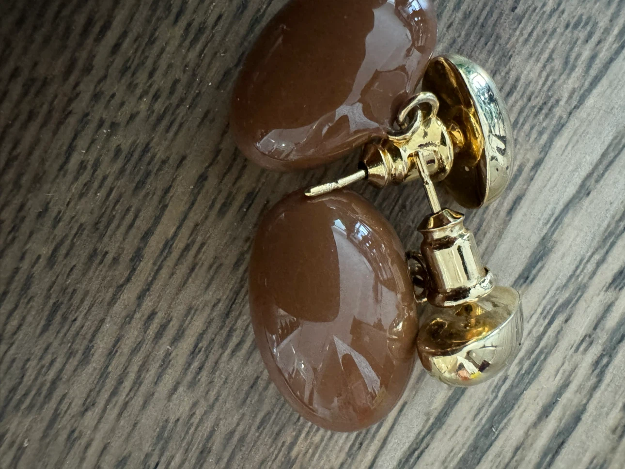 Brown and gold-tone stud earrings - photo 2