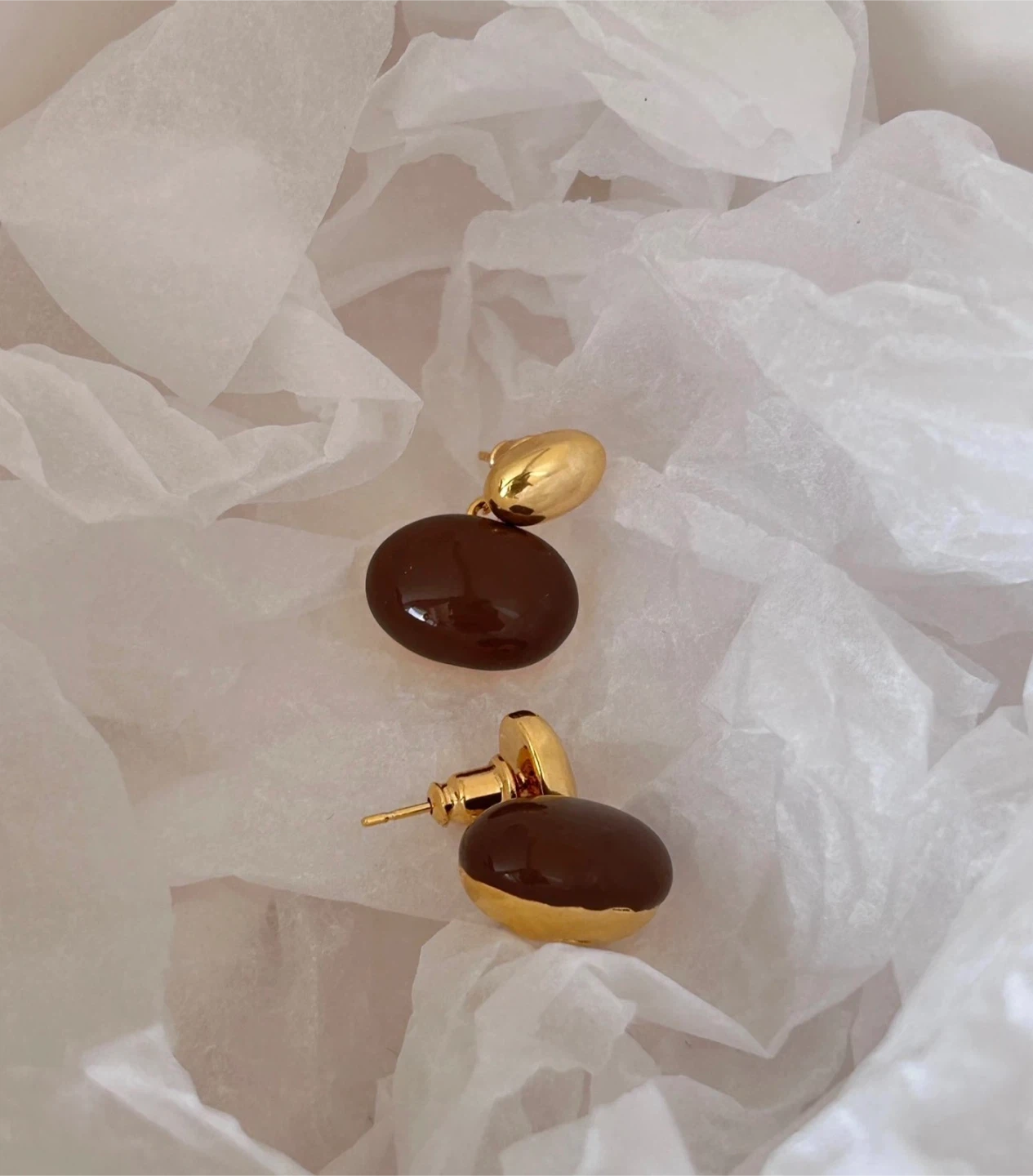 Brown and gold-tone stud earrings