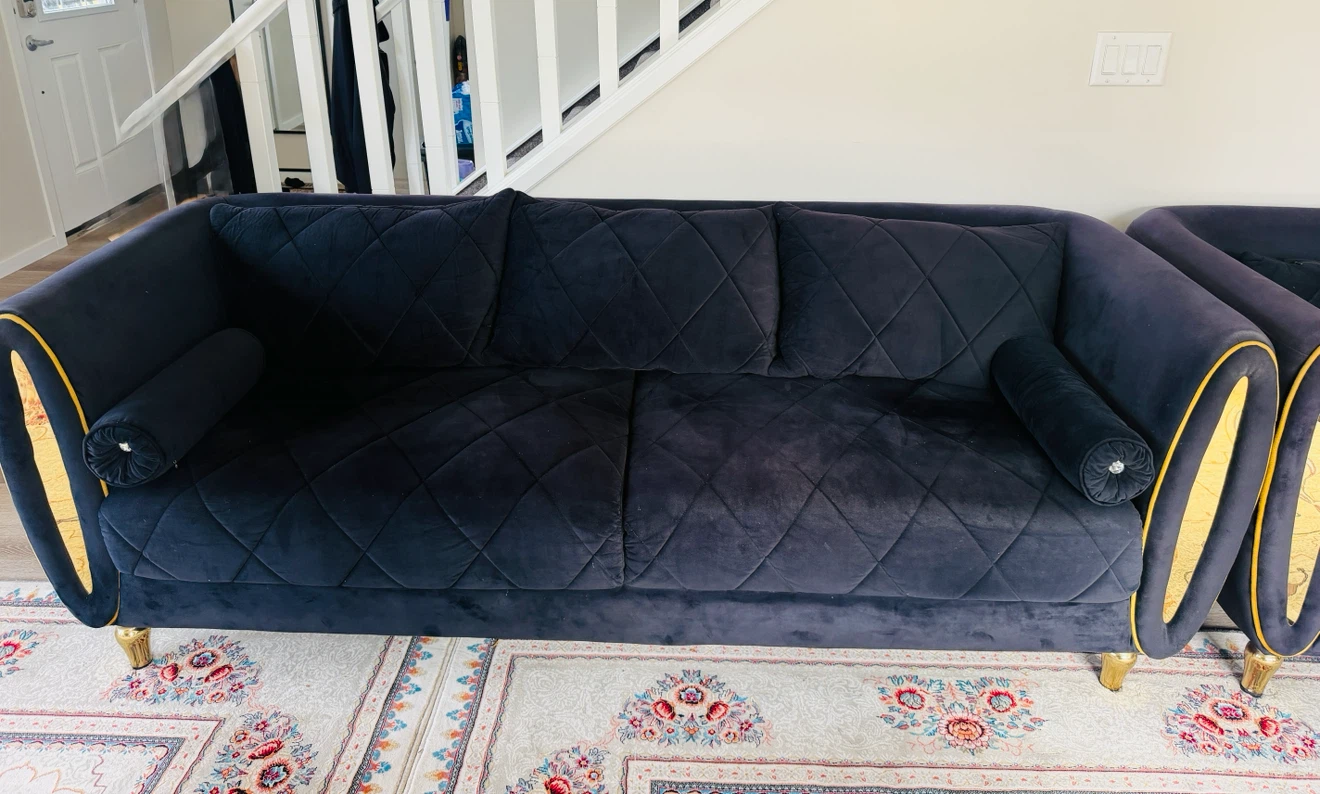 Dark black Velvet Sofa and Armchair Set