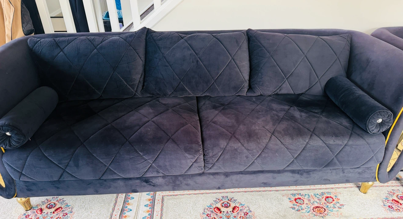 Dark black Velvet Sofa and Armchair Set - photo 2