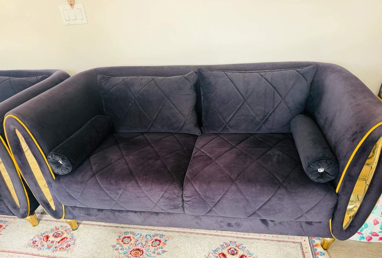 Dark black Velvet Sofa and Armchair Set - photo 4