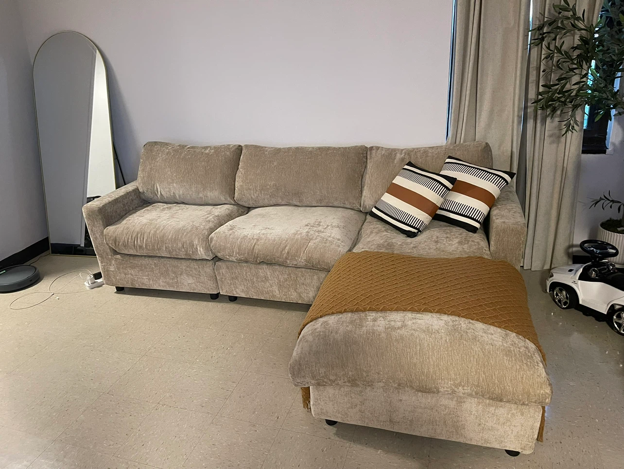 Beige Sectional Sofa with Ottoman