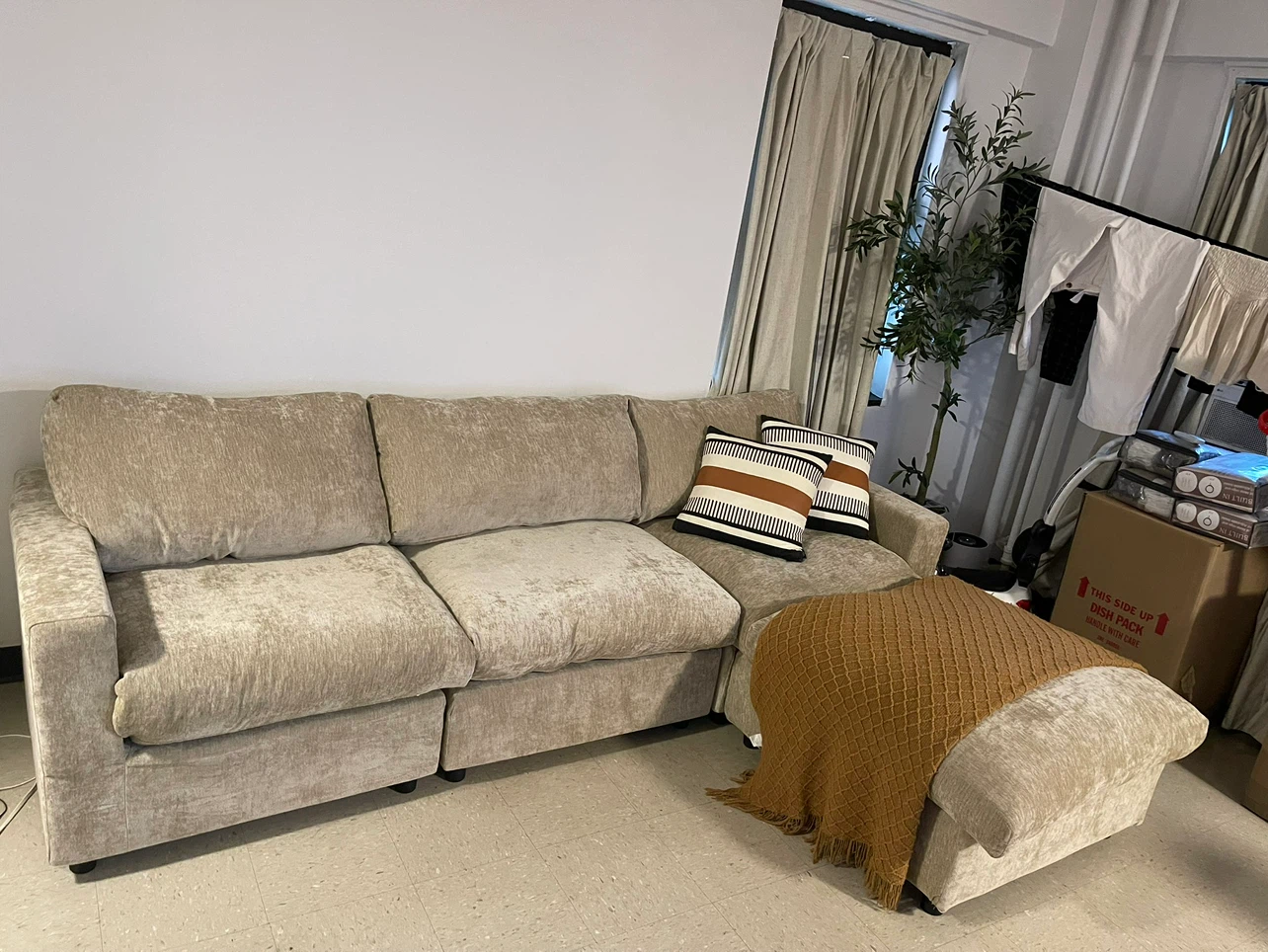 Beige Sectional Sofa with Ottoman - photo 2