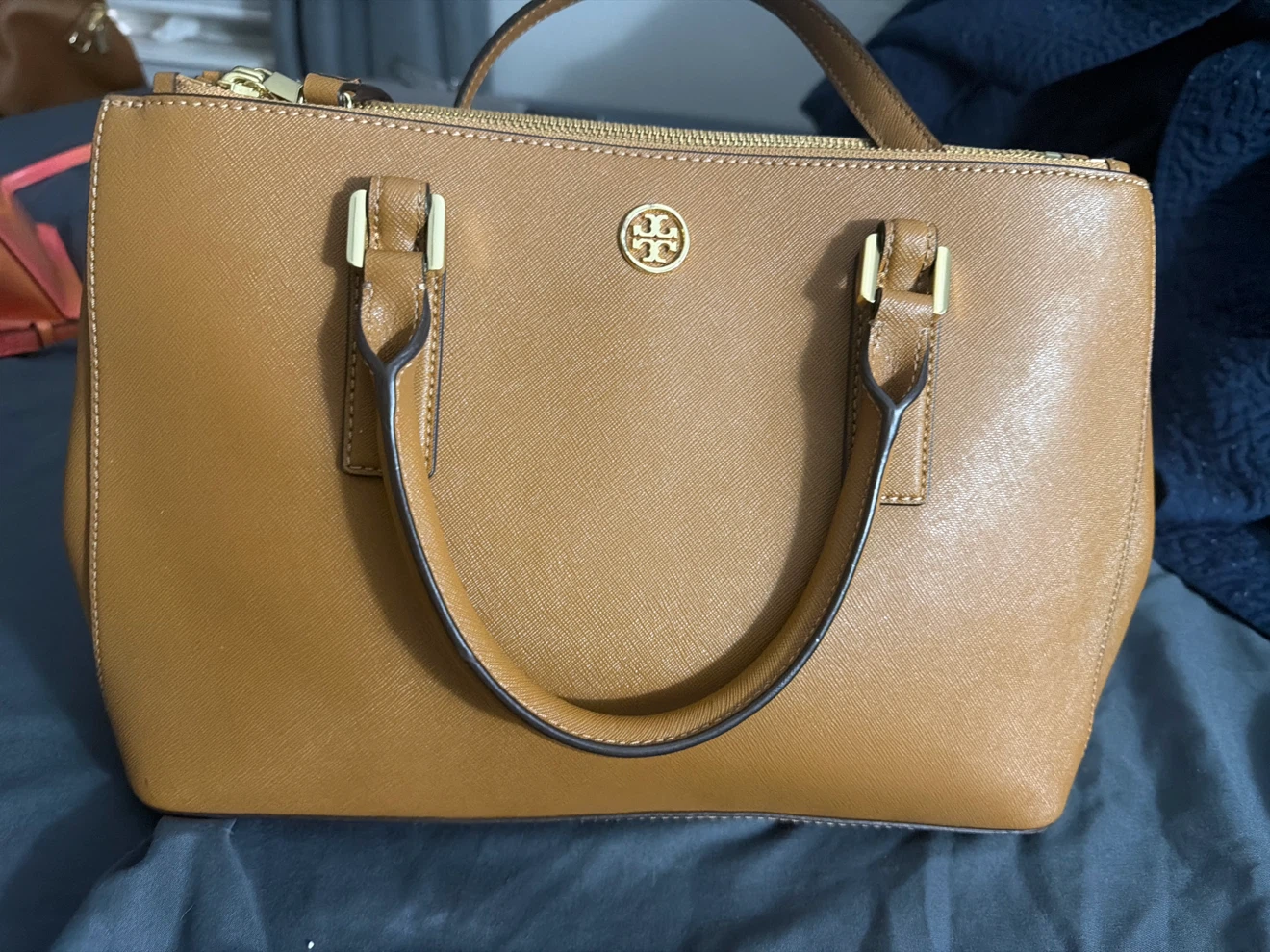 Tory Burch Saffiano Leather Satchel Brown