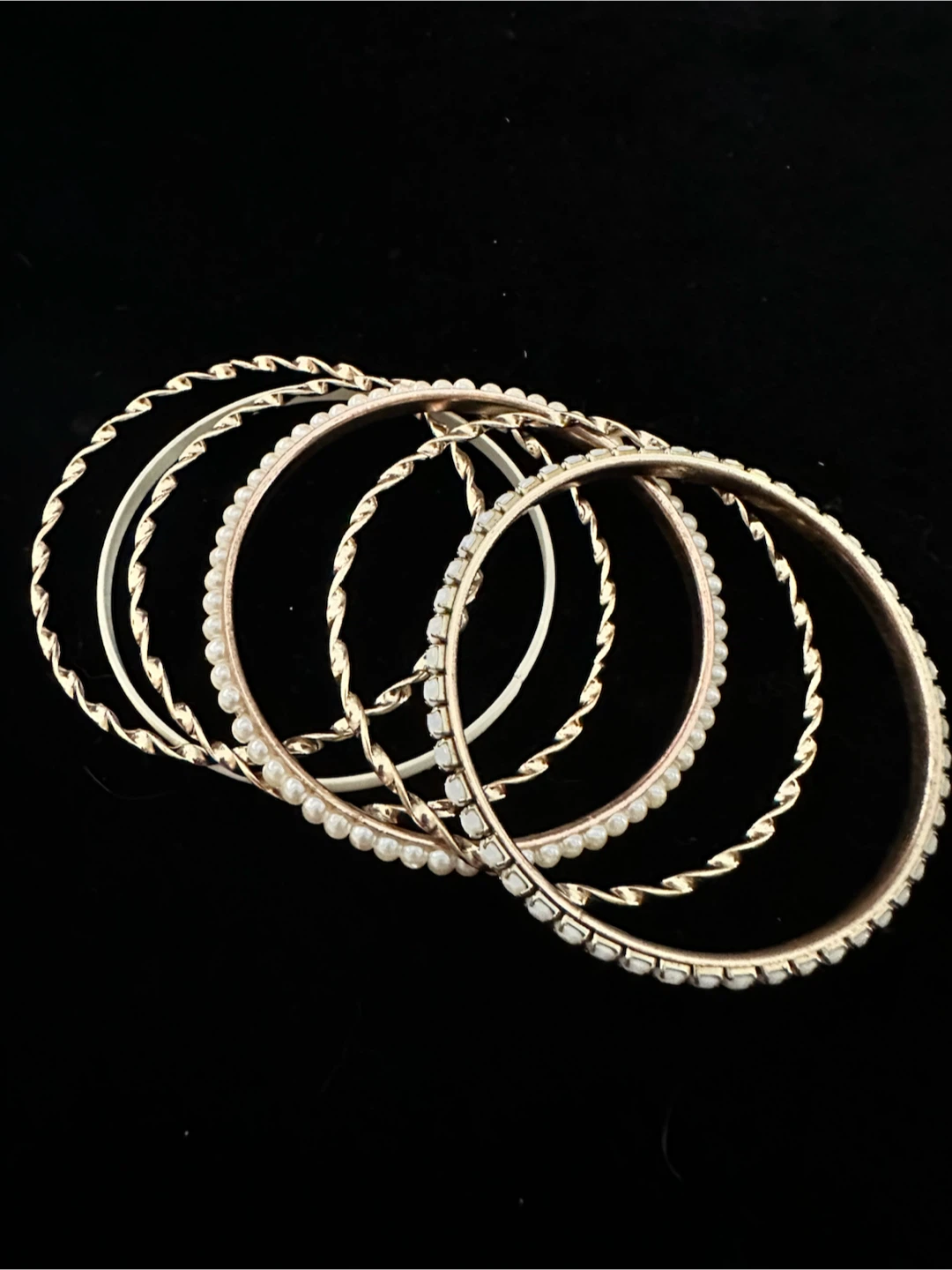 Gold-tone Faux Pearl and Twisted Bangle Bracelet Set
