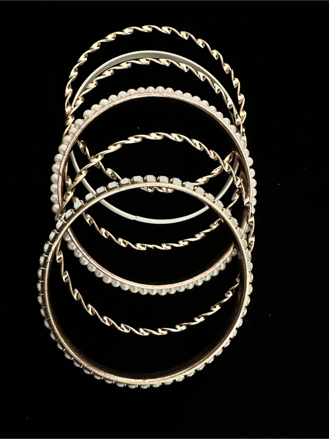 Gold-tone Faux Pearl and Twisted Bangle Bracelet Set - photo 2